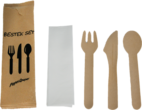 Bestekset papier servet, mes, vork en lepel  Paper 2 paper bruin *