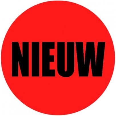Etiketten "NIEUW" rood rond 35 mm